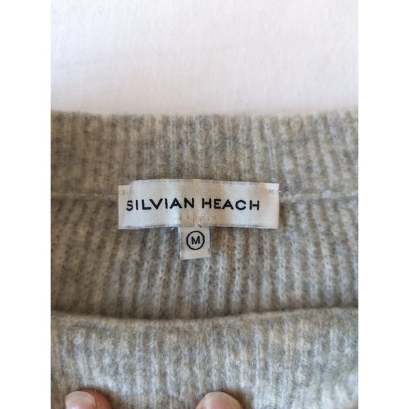 Sylvian Heach Long Sleeve High‎ Low Hem Cropped Sweater Medium Heathered Gray - Picture 3 of 8